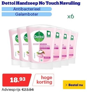 Promoties Dettol handzeep no touch navulling - Dettol - Geldig van 29/04/2024 tot 05/05/2024 bij Bol.com