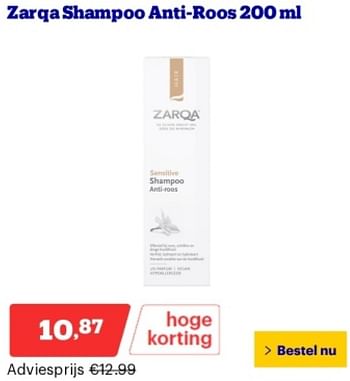 Promoties Zarqa shampoo anti roos - Zarqa - Geldig van 29/04/2024 tot 05/05/2024 bij Bol.com