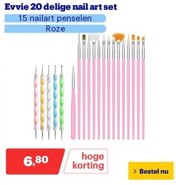 Promoties Evvie 20 delige nail art set - Evvie - Geldig van 29/04/2024 tot 05/05/2024 bij Bol.com