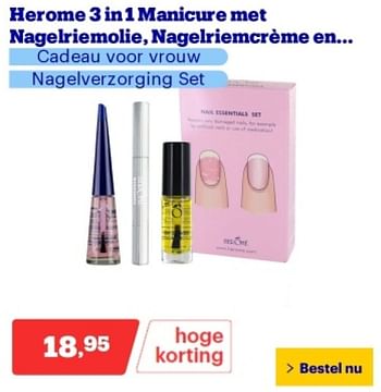 Promoties Herome 3 in1 manicure met nagelriemolie nagelriemcreme en - Herome - Geldig van 29/04/2024 tot 05/05/2024 bij Bol.com