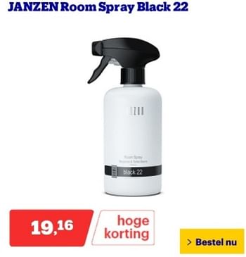Promotions Janzen room spray black 22 - Produit Maison - Bol.com - Valide de 29/04/2024 à 05/05/2024 chez Bol.com