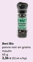 Promotions Boni bio poivre noir en grains moulin - Boni - Valide de 24/04/2024 à 21/05/2024 chez Bioplanet