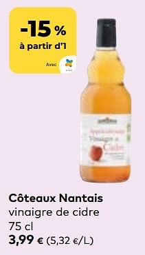 Promoties Côteaux nantais vinaigre de cidre - Côteaux Nantais - Geldig van 24/04/2024 tot 21/05/2024 bij Bioplanet
