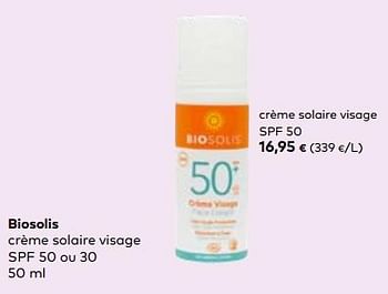 Promoties Biosolis crème solaire visage spf 50 - Biosolis - Geldig van 24/04/2024 tot 21/05/2024 bij Bioplanet