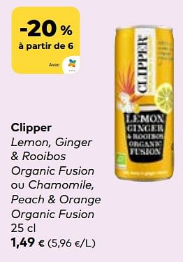 Promoties Clipper lemon, ginger + rooibos organic fusion ou chamomile, peach + orange organic fusion - Clipper - Geldig van 24/04/2024 tot 21/05/2024 bij Bioplanet