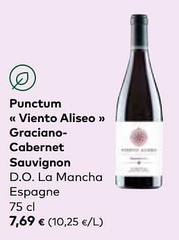 Promoties Punctum viento aliseo gracianocabernet sauvignon d.o. la mancha espagne - Rode wijnen - Geldig van 24/04/2024 tot 21/05/2024 bij Bioplanet