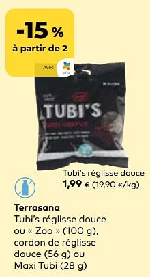 Promoties Terrasana tubi’s réglisse douce - Terrasana - Geldig van 24/04/2024 tot 21/05/2024 bij Bioplanet