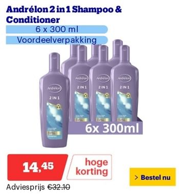Promotions Andrélon 2in1 shampoo + conditioner - Andrelon - Valide de 29/04/2024 à 05/05/2024 chez Bol.com