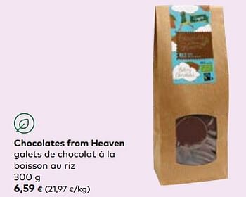 Promoties Chocolates from heaven galets de chocolat à la boisson au riz - Chocolates From Heaven - Geldig van 24/04/2024 tot 21/05/2024 bij Bioplanet