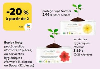 Promoties Eco by naty protège-slips normal ou serviettes hygiéniques normal ou super - ECO by NATY - Geldig van 24/04/2024 tot 21/05/2024 bij Bioplanet