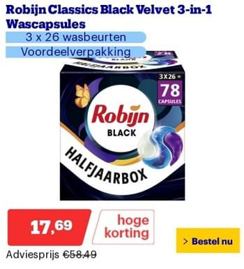 Promotions Robijn classics black velvet 3 in 1 wascapsules - Robijn - Valide de 29/04/2024 à 05/05/2024 chez Bol.com