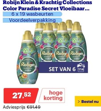 Promotions Robijn klein + krachtig collections color paradise secret vloeibaar - Robijn - Valide de 29/04/2024 à 05/05/2024 chez Bol.com