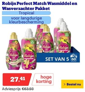 Promoties Robijn perfect match wasmiddel en wasverzachter pakket - Robijn - Geldig van 29/04/2024 tot 05/05/2024 bij Bol.com