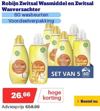 Promoties Robijn zwitsal wasmiddel en zwitsal wasverzachter - Robijn - Geldig van 29/04/2024 tot 05/05/2024 bij Bol.com