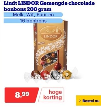 Promoties Lindt lindor gemengde chocolade bonbons - Lindt - Geldig van 29/04/2024 tot 05/05/2024 bij Bol.com