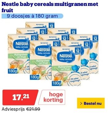Promotions Nestle baby cereals multigranen met fruit - Nestlé - Valide de 29/04/2024 à 05/05/2024 chez Bol.com