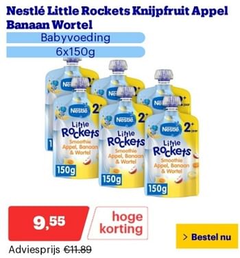 Promoties Nestlé little rockets knijpfruit appel banaan wortel - Nestlé - Geldig van 29/04/2024 tot 05/05/2024 bij Bol.com