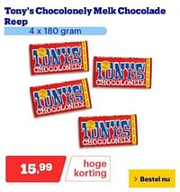 Tony`s chocolonely melk chocolade reep-Tony
