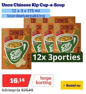 Promotions Unox chinese kip cup a soup - Unox - Valide de 29/04/2024 à 05/05/2024 chez Bol.com