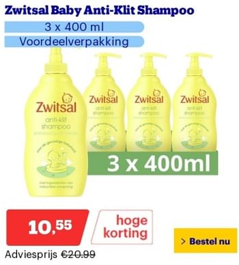 Promotions Zwitsal baby anti-klit shampoo - Zwitsal - Valide de 29/04/2024 à 05/05/2024 chez Bol.com