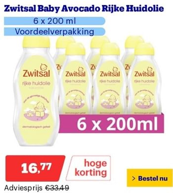 Promoties Zwitsal baby avocado rijke huidolie - Zwitsal - Geldig van 29/04/2024 tot 05/05/2024 bij Bol.com