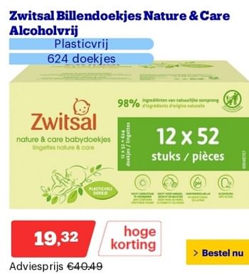Promoties Zwitsal billendoekjes nature + care alcoholvrij - Zwitsal - Geldig van 29/04/2024 tot 05/05/2024 bij Bol.com