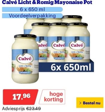 Promotions Calvé licht + romig mayonaise pot - Calve - Valide de 29/04/2024 à 05/05/2024 chez Bol.com