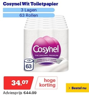 Promotions Cosynel wit toiletpapier - Cosynel - Valide de 29/04/2024 à 05/05/2024 chez Bol.com