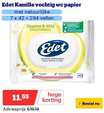 Promoties Edet kamille vochtig wc papier - Edet - Geldig van 29/04/2024 tot 05/05/2024 bij Bol.com
