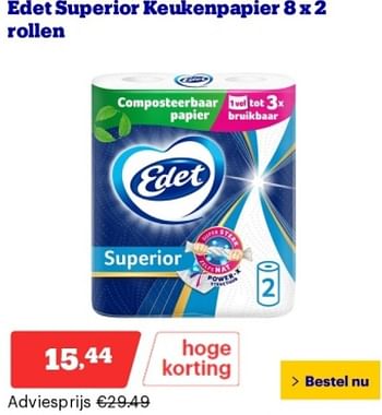 Promoties Edet superior keukenpapier - Edet - Geldig van 29/04/2024 tot 05/05/2024 bij Bol.com