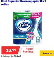 Promoties Edet superior keukenpapier - Edet - Geldig van 29/04/2024 tot 05/05/2024 bij Bol.com