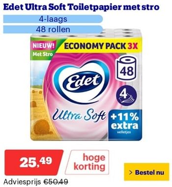 Promotions Edet ultra soft toiletpapier met stro - Edet - Valide de 29/04/2024 à 05/05/2024 chez Bol.com