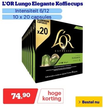 Promotions L`or lungo elegante koffiecups - Douwe Egberts - Valide de 29/04/2024 à 05/05/2024 chez Bol.com