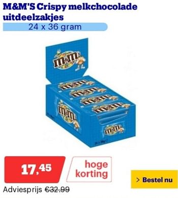 Promoties M+m`s crispy melkchocolade uitdeelzakjes - M&M 's - Geldig van 29/04/2024 tot 05/05/2024 bij Bol.com