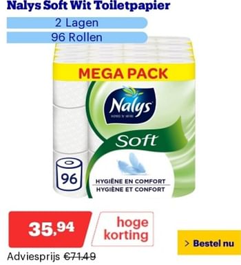 Promoties Nalys soft wit toiletpapier - Nalys - Geldig van 29/04/2024 tot 05/05/2024 bij Bol.com