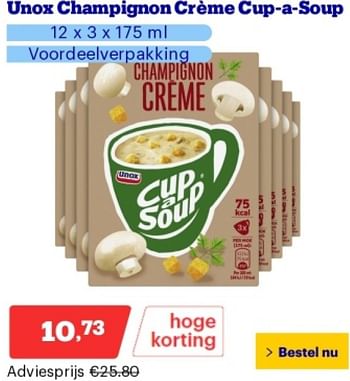 Promotions Unox champignon créme cup a soup - Unox - Valide de 29/04/2024 à 05/05/2024 chez Bol.com