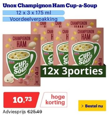 Promoties Unox champignon ham cup a soup - Unox - Geldig van 29/04/2024 tot 05/05/2024 bij Bol.com