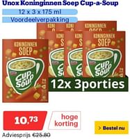 Promoties Unox koninginnen soep cup a soup - Unox - Geldig van 29/04/2024 tot 05/05/2024 bij Bol.com