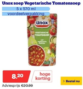 Promoties Unox soep vegetarische tomatensoep - Unox - Geldig van 29/04/2024 tot 05/05/2024 bij Bol.com