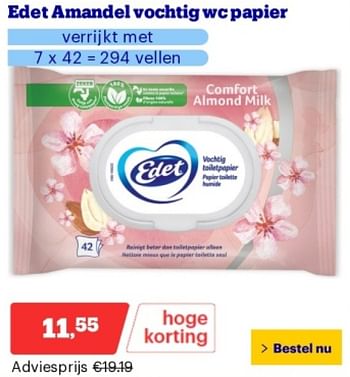 Promoties Edet amandel vochtig wc papier - Edet - Geldig van 29/04/2024 tot 05/05/2024 bij Bol.com
