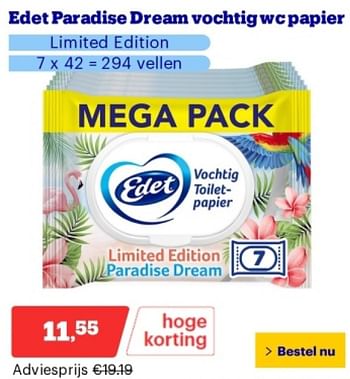 Promotions Edet paradise dream vochtig wc papier - Edet - Valide de 29/04/2024 à 05/05/2024 chez Bol.com