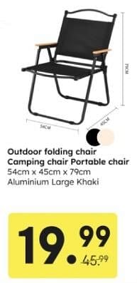 Promotions Outdoor folding chair camping chair portable chair - Produit maison - Ochama - Valide de 29/04/2024 à 11/05/2024 chez Ochama