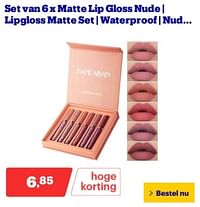 Set van 6 x matte lip gloss nude lipgloss matte set waterproof nud-Huismerk - Bol.com