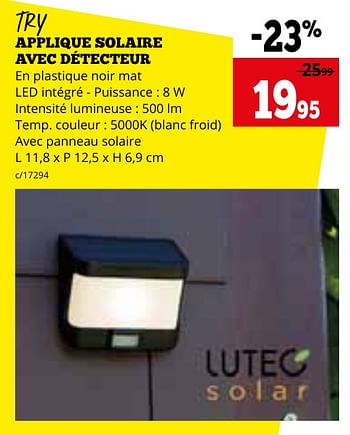 Promoties Try applique solaire avec détecteur - Lutec - Geldig van 29/04/2024 tot 02/06/2024 bij Dema