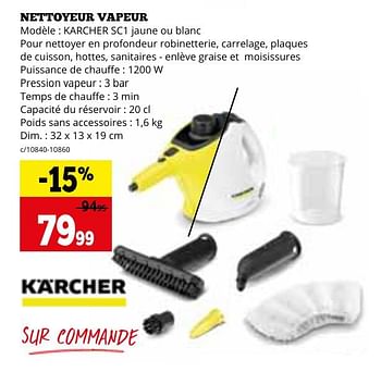 Promoties Nettoyeur vapeur karcher sc1 jaune ou blanc - Kärcher - Geldig van 29/04/2024 tot 02/06/2024 bij Dema