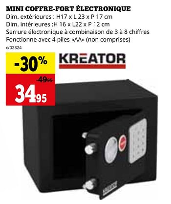Promoties Mini coffre fort électronique - Kreator - Geldig van 29/04/2024 tot 02/06/2024 bij Dema