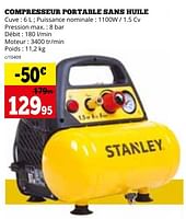 Promotions Stanley compresseur portable sans huile - Stanley - Valide de 29/04/2024 à 02/06/2024 chez Dema