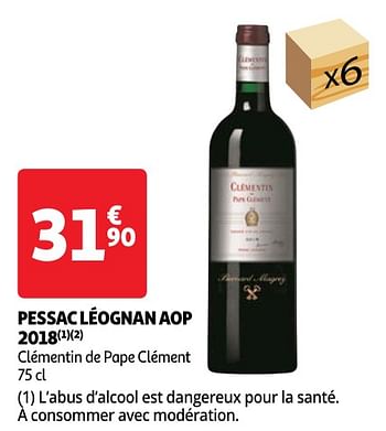Promotions Pessac léognan aop 2018 clémentin de pape clément - Vins rouges - Valide de 30/04/2024 à 06/05/2024 chez Auchan Ronq