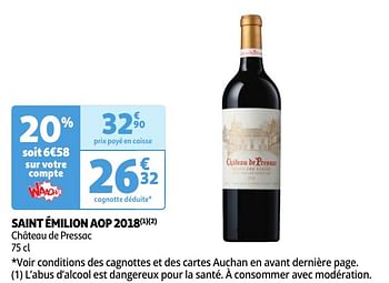 Promoties Saint émilion aop 2018 château de pressac - Rode wijnen - Geldig van 30/04/2024 tot 06/05/2024 bij Auchan