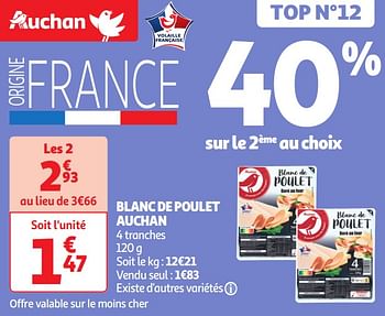 Promotions Blanc de poulet auchan - Produit Maison - Auchan Ronq - Valide de 30/04/2024 à 05/05/2024 chez Auchan Ronq